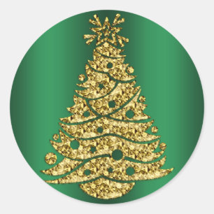 Gouden kerstboom op groen ronde sticker