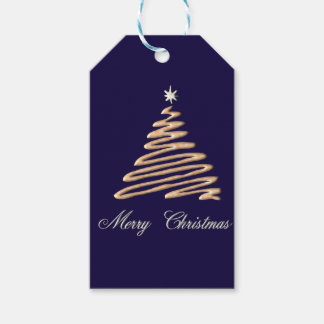 Gouden Kerstboom op Marine achtergrond Cadeaulabel