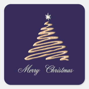 Gouden Kerstboom op Marine achtergrond Vierkante Sticker