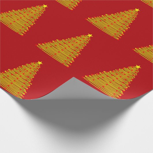 Gouden kerstboom op rood inpakpapier (Hoek)