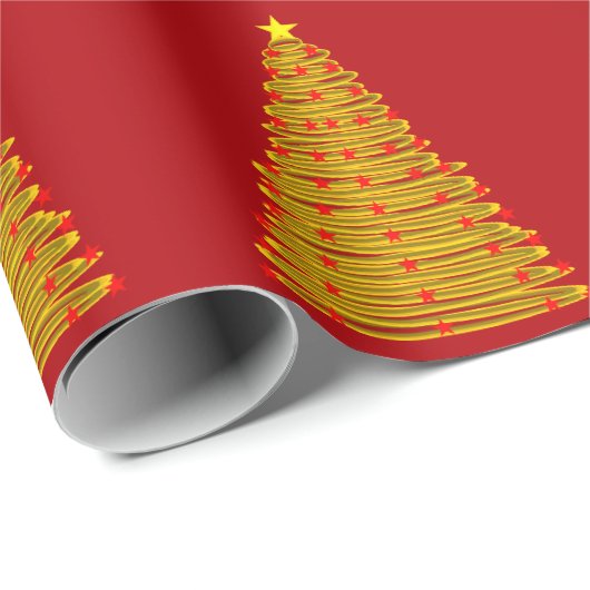 Gouden kerstboom op rood inpakpapier (Rol Hoek)