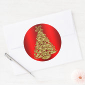 Gouden kerstboom op rood ronde sticker (Envelop)