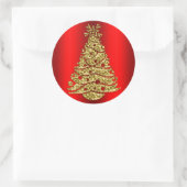 Gouden kerstboom op rood ronde sticker (Tas)