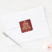 Gouden kerstboom op rood vierkante sticker (Envelop)