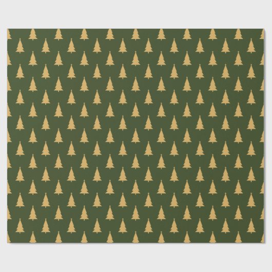 Gouden kerstboom patroon op groen cadeaupapier (Vlak)