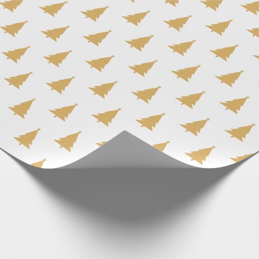 Gouden kerstboom patroon op wit cadeaupapier (Hoek)