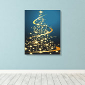 Gouden Kerstboom Premium Verpakt Canvas Afdruk (Insitu (Houten vloer))