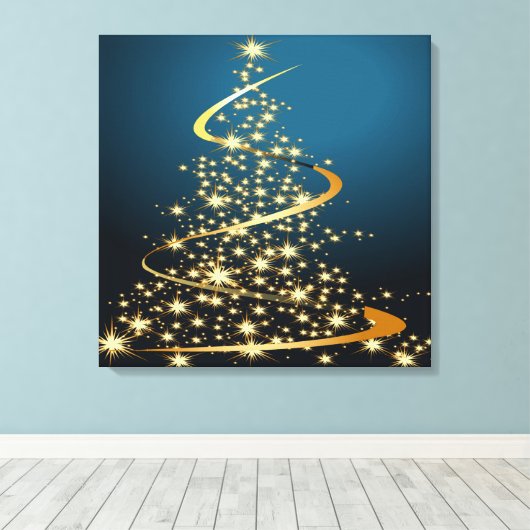 Gouden Kerstboom Premium Verpakt Canvas Afdruk (Insitu (Houten vloer))