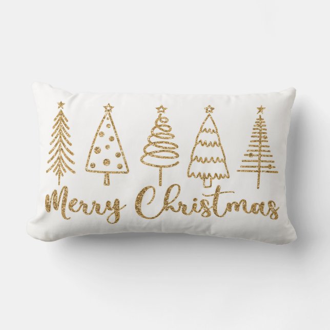 Gouden Kerstboom Prettig Kerstmis Worp Kussen (Voorkant)