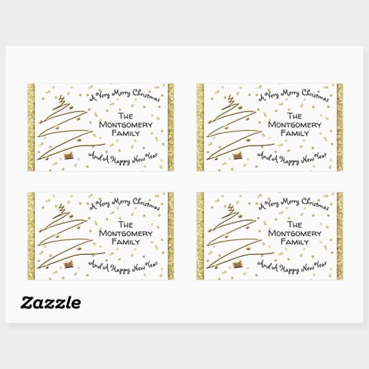 Gouden kerstboom rechthoekige sticker (Vel)