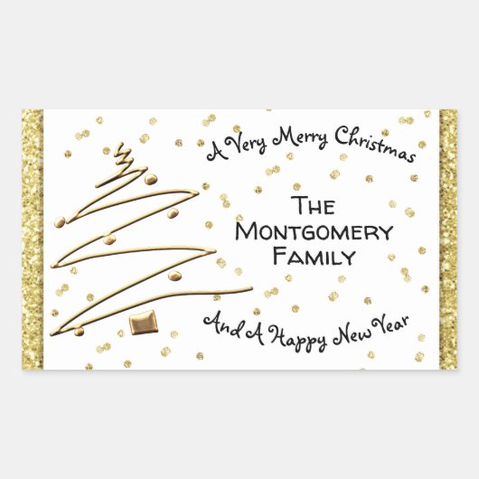 Gouden kerstboom rechthoekige sticker (Voorkant)
