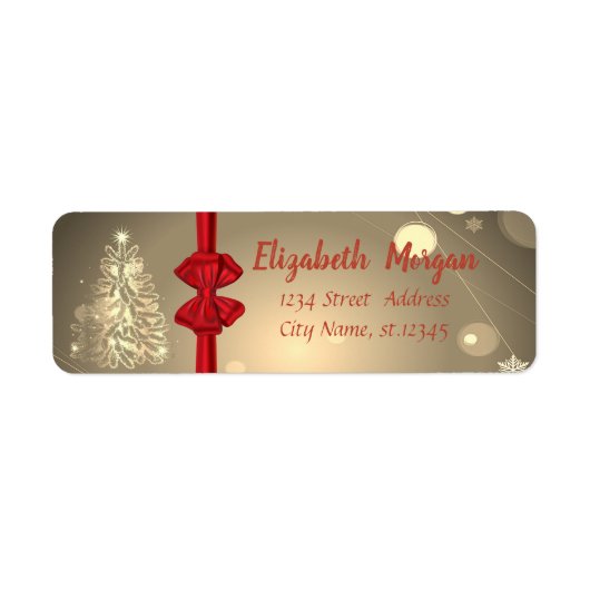 Gouden Kerstboom, Rode Strik, Feestdagen Etiket (Voorkant)