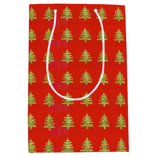 Gouden Kerstboom Rode Vakantie Gift Bag Design Medium Cadeauzakje (Voorkant)