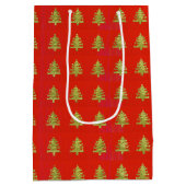 Gouden Kerstboom Rode Vakantie Gift Bag Design Medium Cadeauzakje (Achterkant)