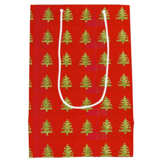 Gouden Kerstboom Rode Vakantie Gift Bag Design Medium Cadeauzakje (Achterkant)