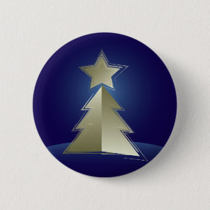 Gouden kerstboom ronde button 5,7 cm