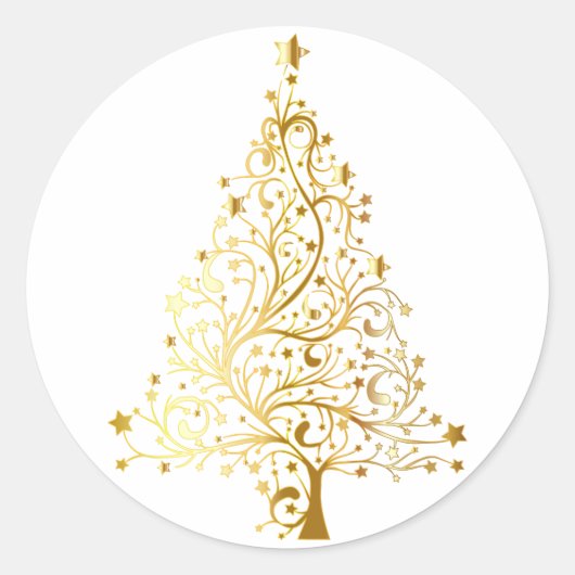 gouden kerstboom ronde sticker (Voorkant)