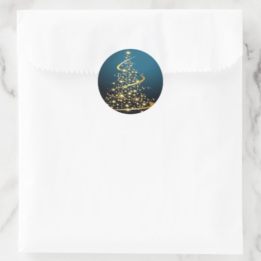 Gouden kerstboom ronde sticker (Tas)