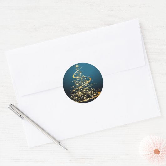 Gouden kerstboom ronde sticker (Envelop)