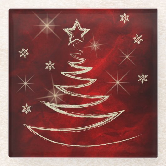 Gouden kerstboom rood glazen onderzetter (Voorkant)
