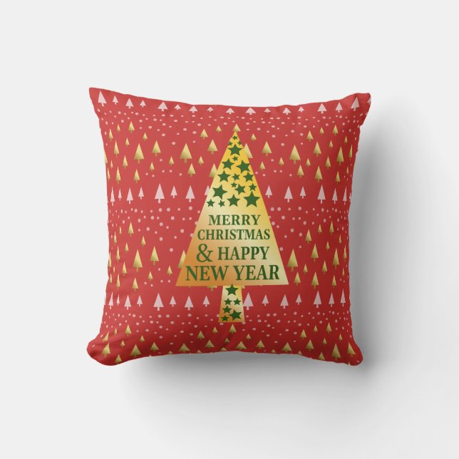 Gouden kerstboom - Rood landschap Kussen (Voorkant)