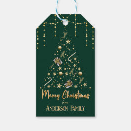 Gouden Kerstboom Smaragd Groen Vrolijk Kerstfeest Cadeaulabel