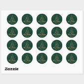 Gouden Kerstboom Smaragd Groen Vrolijk Kerstfeest Ronde Sticker (Vel)