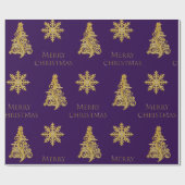 Gouden kerstboom sneeuwvlok op Paarse verpakking Cadeaupapier (Vlak)