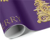 Gouden kerstboom sneeuwvlok op Paarse verpakking Cadeaupapier (Rol Hoek)