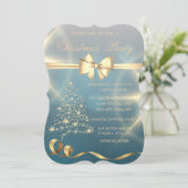 Gouden Kerstboom,Sterren,Lint Kerstfeest Kaart (Staand voorkant)