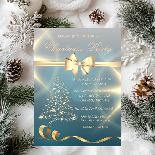Gouden Kerstboom,Sterren,Lint Kerstfeest Kaart
