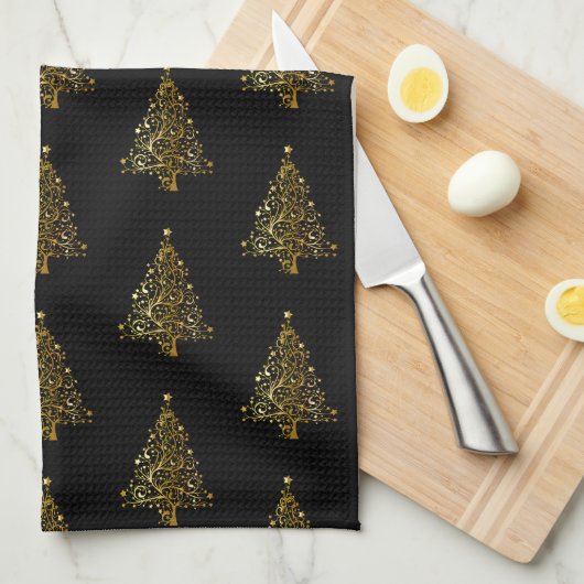 gouden kerstboom theedoek (Quarter Fold)