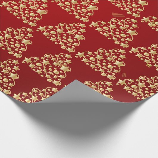 Gouden Kerstboom vakantie Eenvoudig Rood Cadeaupapier (Hoek)