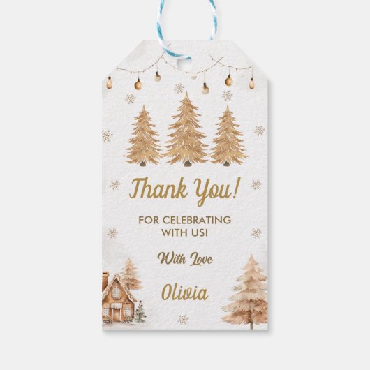 Gouden Kerstboom Verjaardagsfeestje Cadeaulabel (Achterkant)