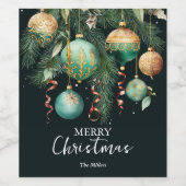Gouden kerstboom versiering wijn etiket (Enkel label)