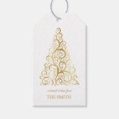 Gouden kerstboom, vrolijk kerstfeest cadeaulabel (Voorkant)