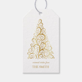 Gouden kerstboom, vrolijk kerstfeest cadeaulabel