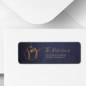 Gouden kerstboom Wereldbol Joy Script op Navy Blue Etiket