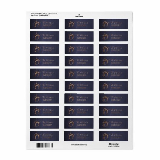 Gouden kerstboom Wereldbol Joy Script op Navy Blue Etiket (Full Sheet)