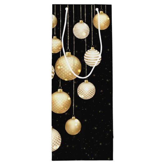 Gouden kerstboomornamenten op zwart wijn cadeautas (Achterkant)