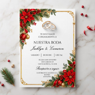 Gouden Kerstbruiloft Eucalyptus Poinsettias Kaart