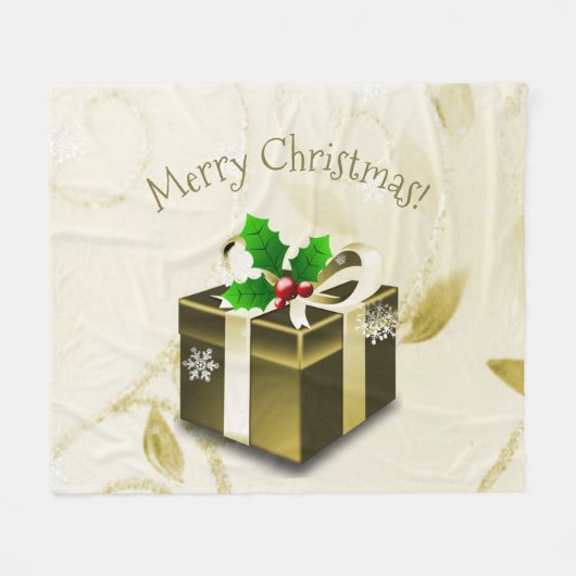 Gouden Kerstcadeau Fleece Deken (Voorkant (Horizontaal))