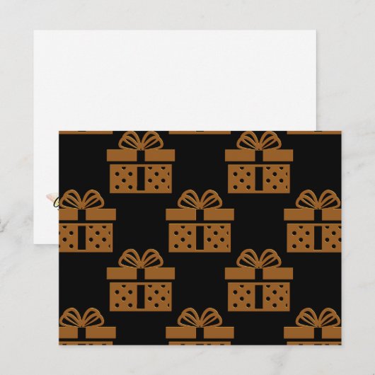 Gouden kerstcadeaus op zwart feestdagenkaart (Voorkant / Achterkant)