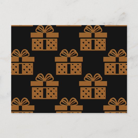 Gouden kerstcadeaus op zwart feestdagenkaart (Voorkant)