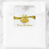 Gouden kerstcellen en mannetjes met sneeuwval vierkante sticker (Tas)