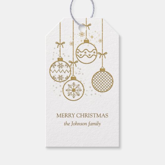 Gouden kerstdecoratie ballen cadeaulabel (Voorkant)