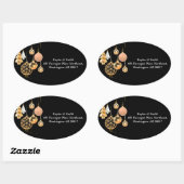 Gouden Kerstdecoraties in zwarte achtergrond Ovale Sticker (Vel)