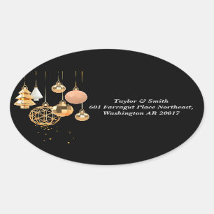 Gouden Kerstdecoraties in zwarte achtergrond Ovale Sticker