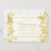 Gouden Kerstdiner Feest Winter Sneeuwvlokken Kaart (Voorkant)