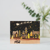 Gouden kerstdorp Deer Winter Night Briefkaart (Staand voorkant)